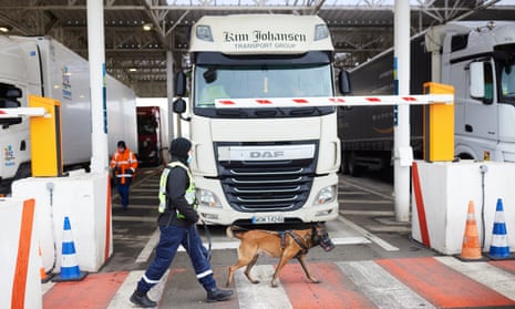  French border police carry out checks on trucks at the Eurotunnel terminal near Calais in France 