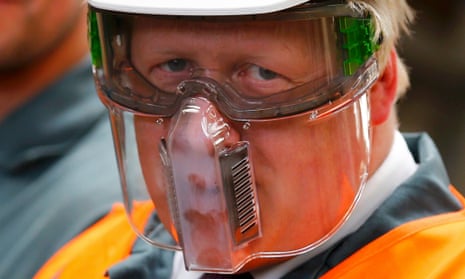 Boris Johnson wears protective equipment on a visit to a steelworks. A spokesman defended the record of the former mayor on air pollution.