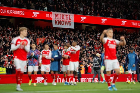 A banner saying ‘ Mikel knows’ during celebrations after the match.