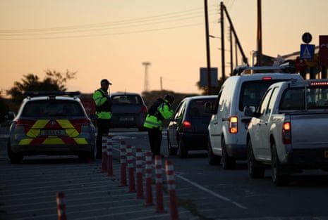A police checkpoint on a road leading up to RAF Akrotiri in Cyprus after the suspected drone strike.