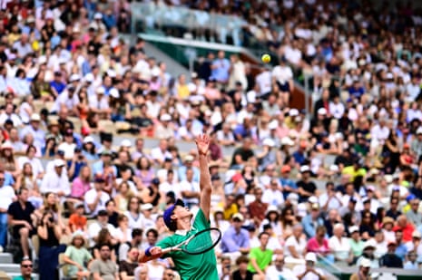 Italy's Jannik Sinner serves to Czech Republic's Jiri Lehecka