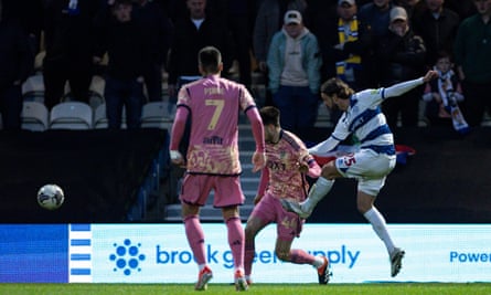 Lucas Andersen scores QPR’s second goal against Leeds.