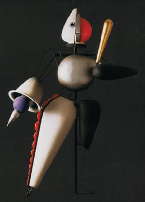 Model from The Triadic Ballet, black sequence, 1920-22The plot-free work shifts from playful dances in the yellow-hued first act, to ceremonial movement in the rose-hued second, and finally mystical dances against black backdrops in the third