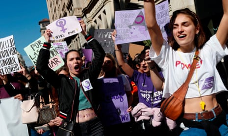 Student protesters march in Barcelona last March on International Women’s Day.