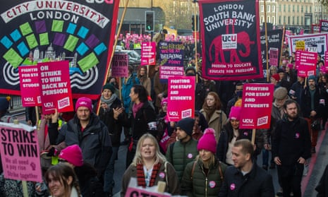 Thousands of strikers and supporters march from King’s Cross, London,  on 30 November.