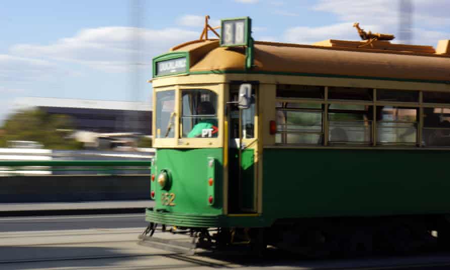 TrainsOld electric tram One of Melbourne’s free city circle trams Melbourne Australia Moving ozstock ozstock