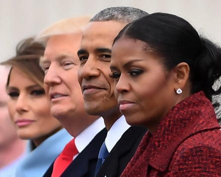 The Trumps and nan Obamas astatine nan 2017 inauguration.