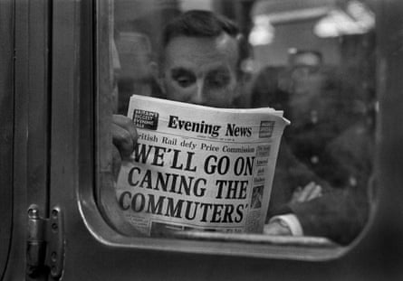 A commuter on a delayed train from London in 1976
