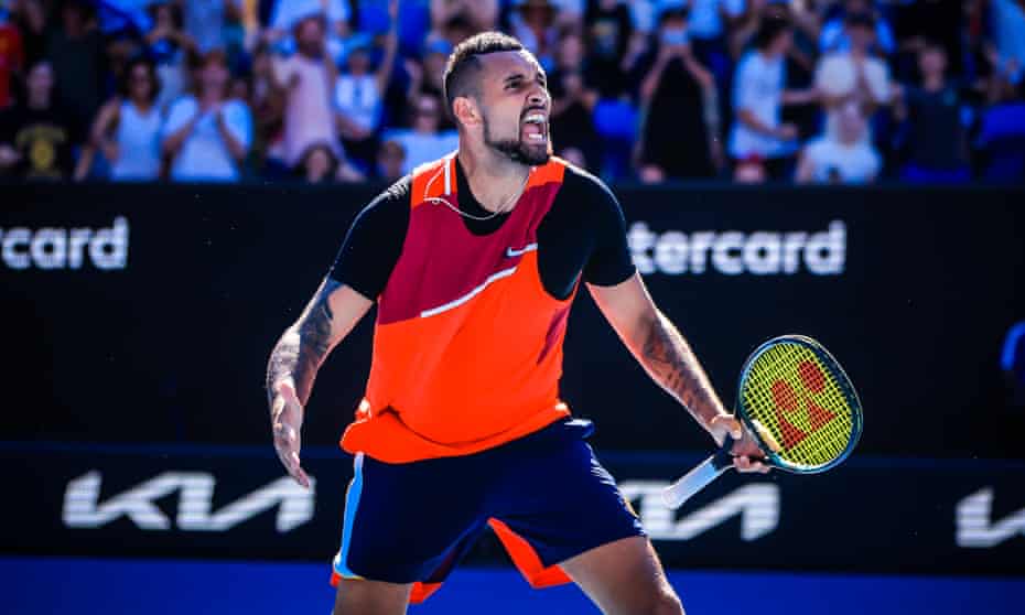 Nick Kyrgios in action against Michael Venus and Tim Pütz at the Australian Open tennis in Melbourne. Venus later labelled the Australian ‘an absolute knob’.