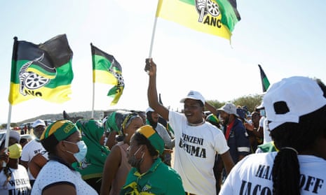 Supporters of former South African President Jacob Zuma, who was sentenced to a 15-month imprisonment by the Constitutional Court, sing and dance in front of his home in Nkandla