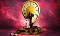 Naomi Campbell in front of a huge melting clock