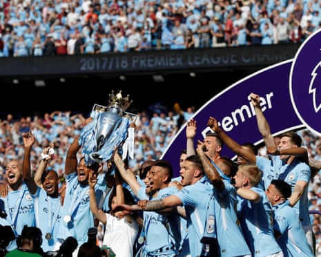 Manchester City celebrate winning the Premier League in 2018.