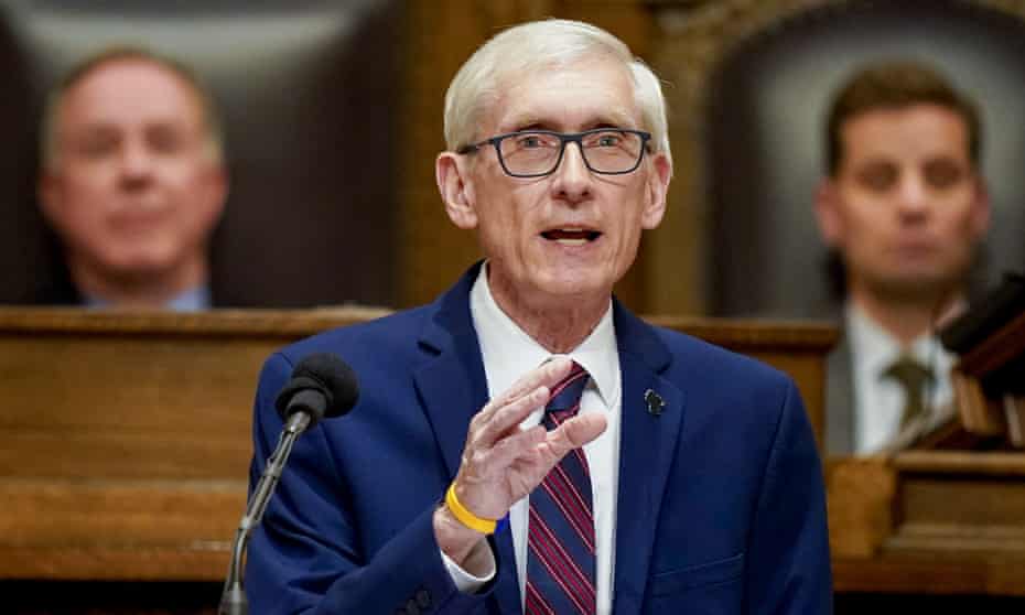 Tony Evers on 15 February 15 2022, in Madison, Wisconsin.