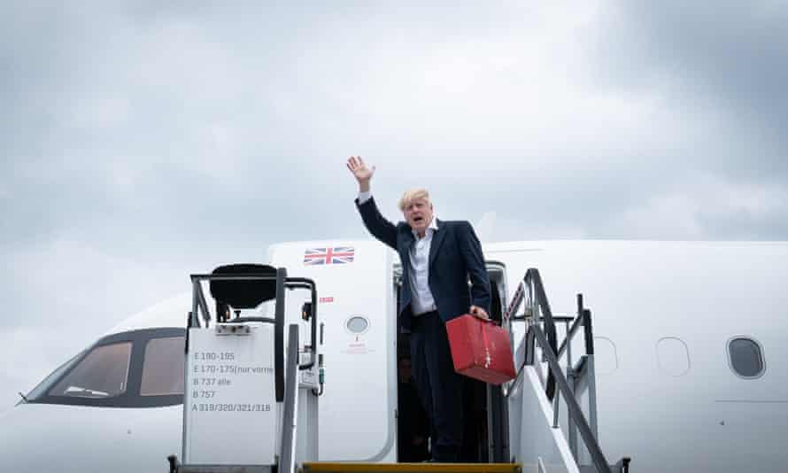 Prime Minister Boris Johnson at Munich Airport after leaving the G7 summit in Schloss Elmau.