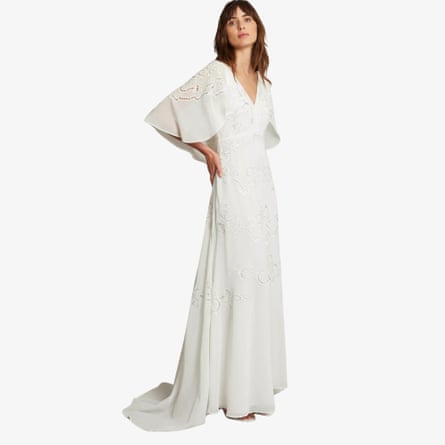 Monsoon Cali Embellished Cape Sleeve Wedding Dress, Ivory