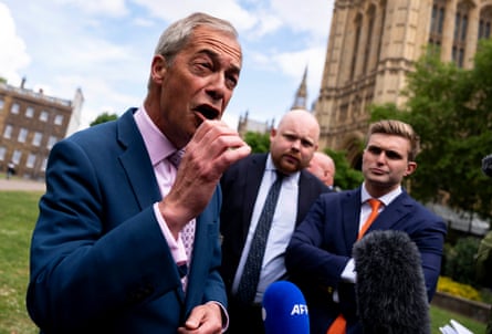 Nigel Farage speaking outside Westminster to the media
