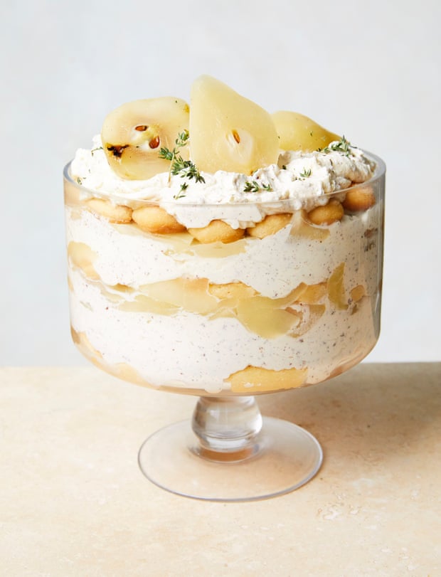 Effervescent rarebit and a poached pud: Ravinder Bhogal’s pear recipes | Autumn foods and drinks 1 Ravinder Bhogal’s poached pear layered pudding