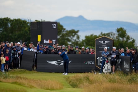 Rory McIlroy tees off on the 15th at the Scottish Open.