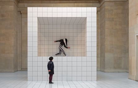 A badger-like performer poses in Anthea Hamilton’s The Squash at Tate Britain.