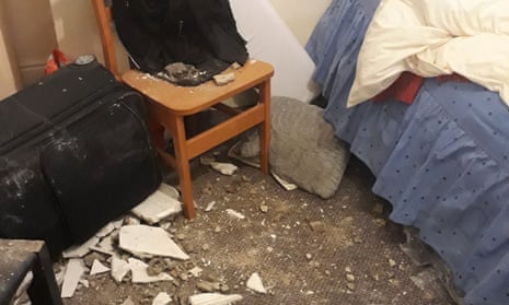 An asylum seeker’s room in Greater Manchester where the ceiling collapsed twice in six months.