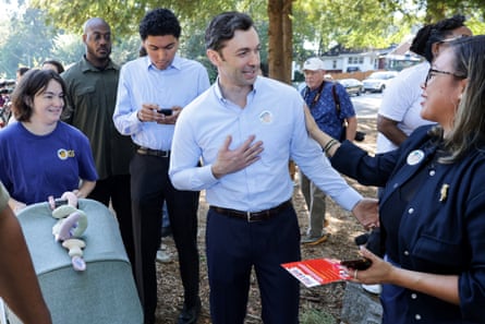 Jon Ossoff speaks with supporters
