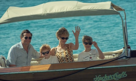 Charles, Diana, William and Harry in The Crown.
