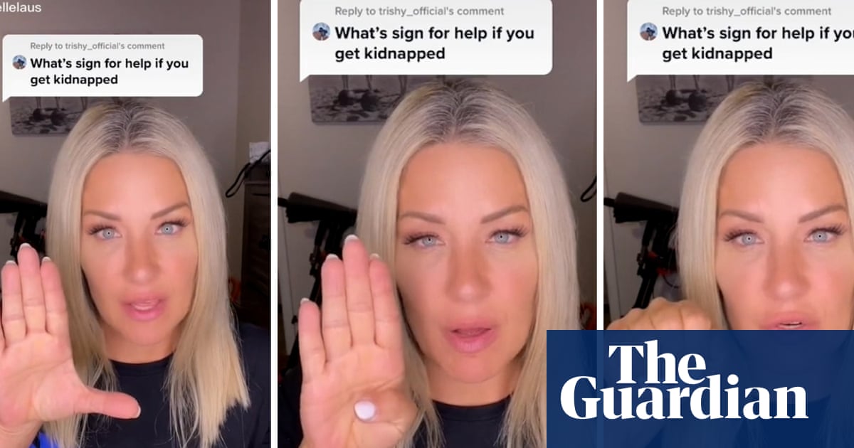 Girl rescued in US after using TikTok domestic violence hand signal – video