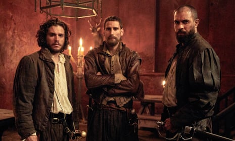 Kit Harington as Robert Catesby, Edward Holcroft as Thomas Wintour and Tom Cullen as Guy Fawkes in Gunpowder.