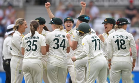 Australia celebrate after the England captain, Heather Knight, is given out