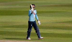 Tom Banton of England celebrates reaching his half century.