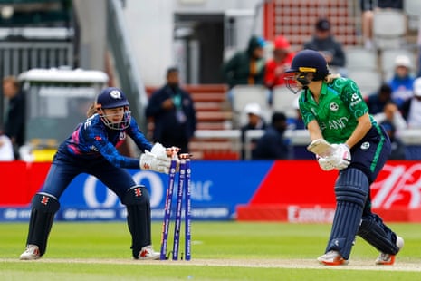 Ireland’s Gaby Lewis is stumped.