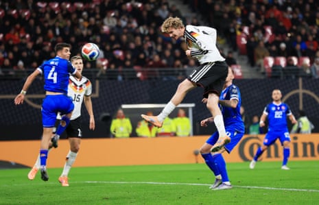 Free as a bird in the box Woltemade of Germany rises to head Germany ahead .