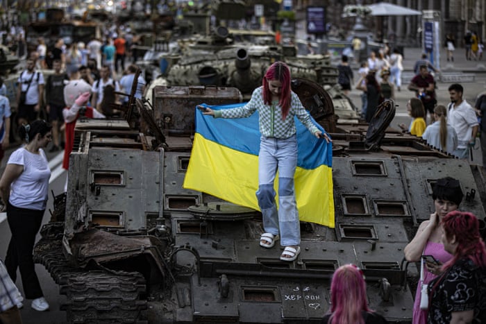 Seized Russian military equipment and weapons displayed in Kyiv on the Day of the State Flag of Ukraine on 23 August.