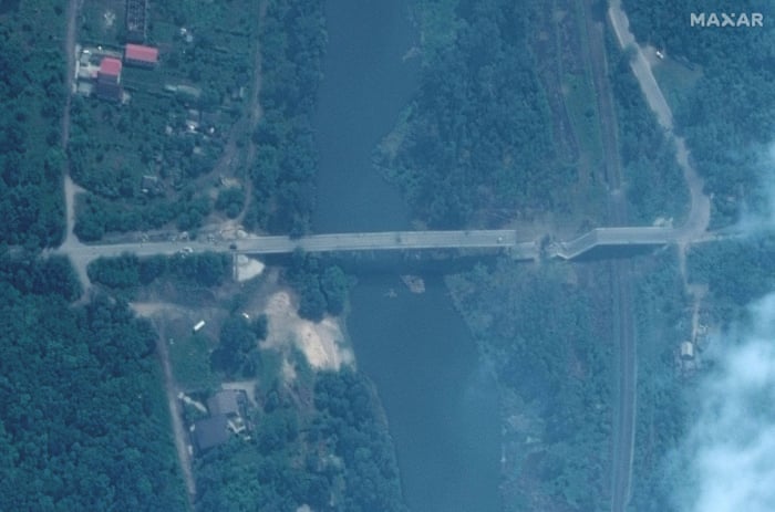 A satellite image shows damaged Pavlograd Bridge in western Sievierodonetsk, Ukraine on June 11, 2022.
