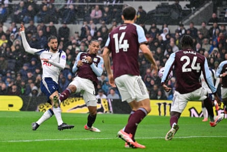Rodrigo Bentancur scores for Tottenham against Aston Villa.