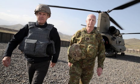 Australian prime minister Malcolm Turnbull (left) in Afghanistan in April 2017 to meet Australian troops.