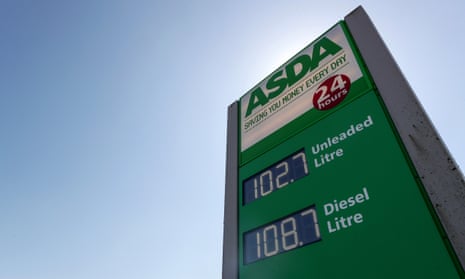 An Asda petrol price display