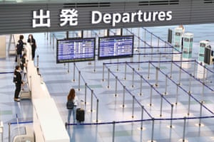 A departure gate is almost empty at Haneda airport in Tokyo.