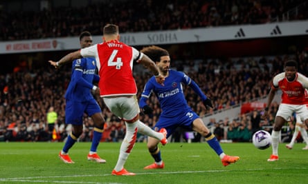 Ben White scores for Arsenal during their thrashing of Chelsea