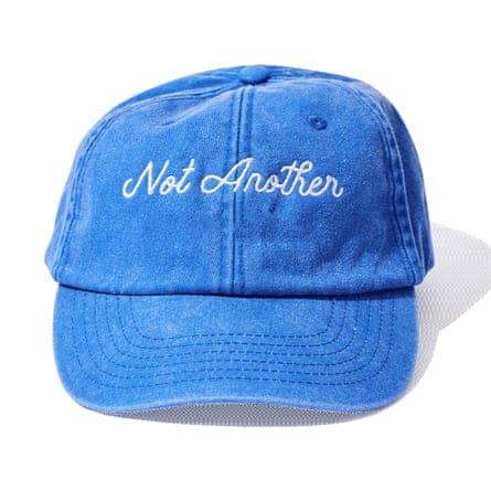 Blue baseball cap with ‘Not Another’ embroidered on the front