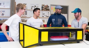 Parks talking polar sled design and wind tunnel testing with Cardiff Met product design students ahead of his expedition.