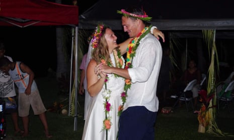 Rachelle Bergeron and Simon Hammerling at their wedding in Yap in October 2018.