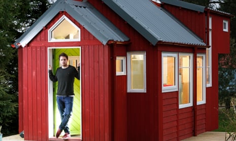 Social Bite’s Josh Littlejohn with one of the prototype houses for his village for the homeless.