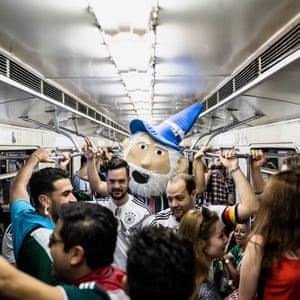 German fans take the underground in Moscow to the Luzhniki Stadium.