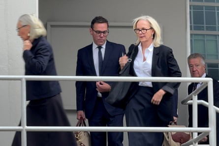 Prudence, James and Elisabeth Murdoch arrive at court in Reno, Nevada, in September last year.