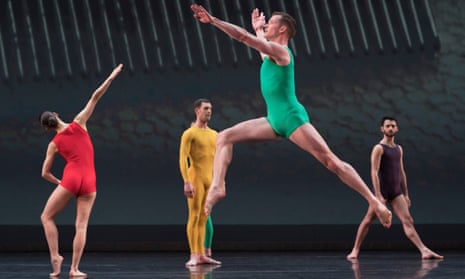 Dancers perform at the Merce Cunningham centenary celebration at the Barbican theatre in London