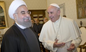 Iranian president Hassan Rouhani with Pope Francis at the Vatican