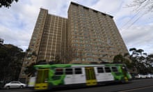 A general view of a public housing tower in Carlton Melbourne, Wednesday, August 18, 2021. The public housing tower at 480 Lygon Street has been listed as a tier-2 exposure site. (AAP Image/James Ross) NO ARCHIVING
