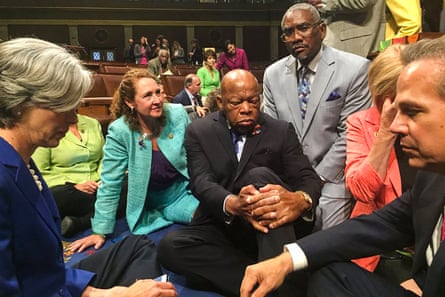 Representative John Lewis and other members of Congress staging a sit-in on the House floor