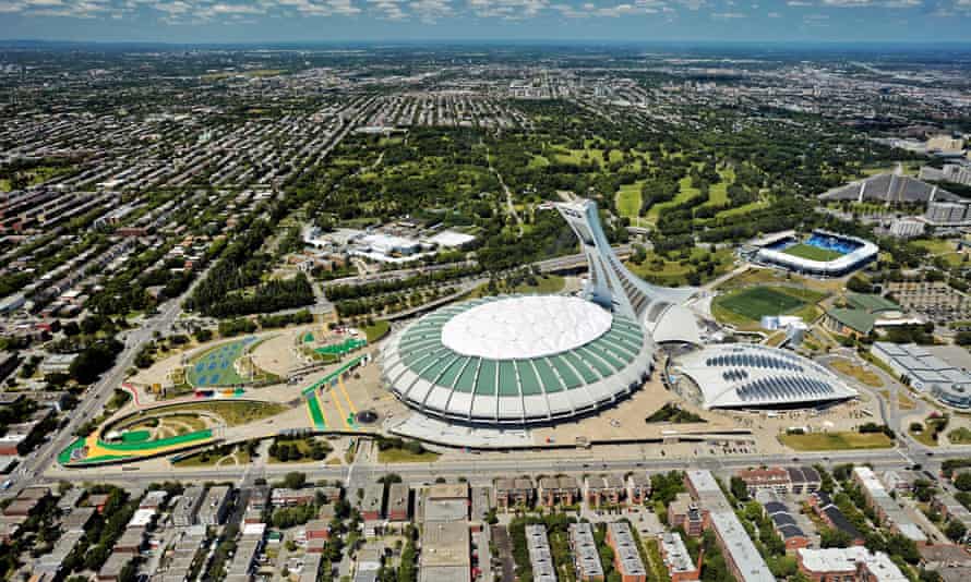 Aerial view of Olympic Stadium; Montreal, Quebec, Canada